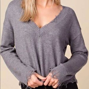Wild Honey Gray V-Neck Sweater, size small.